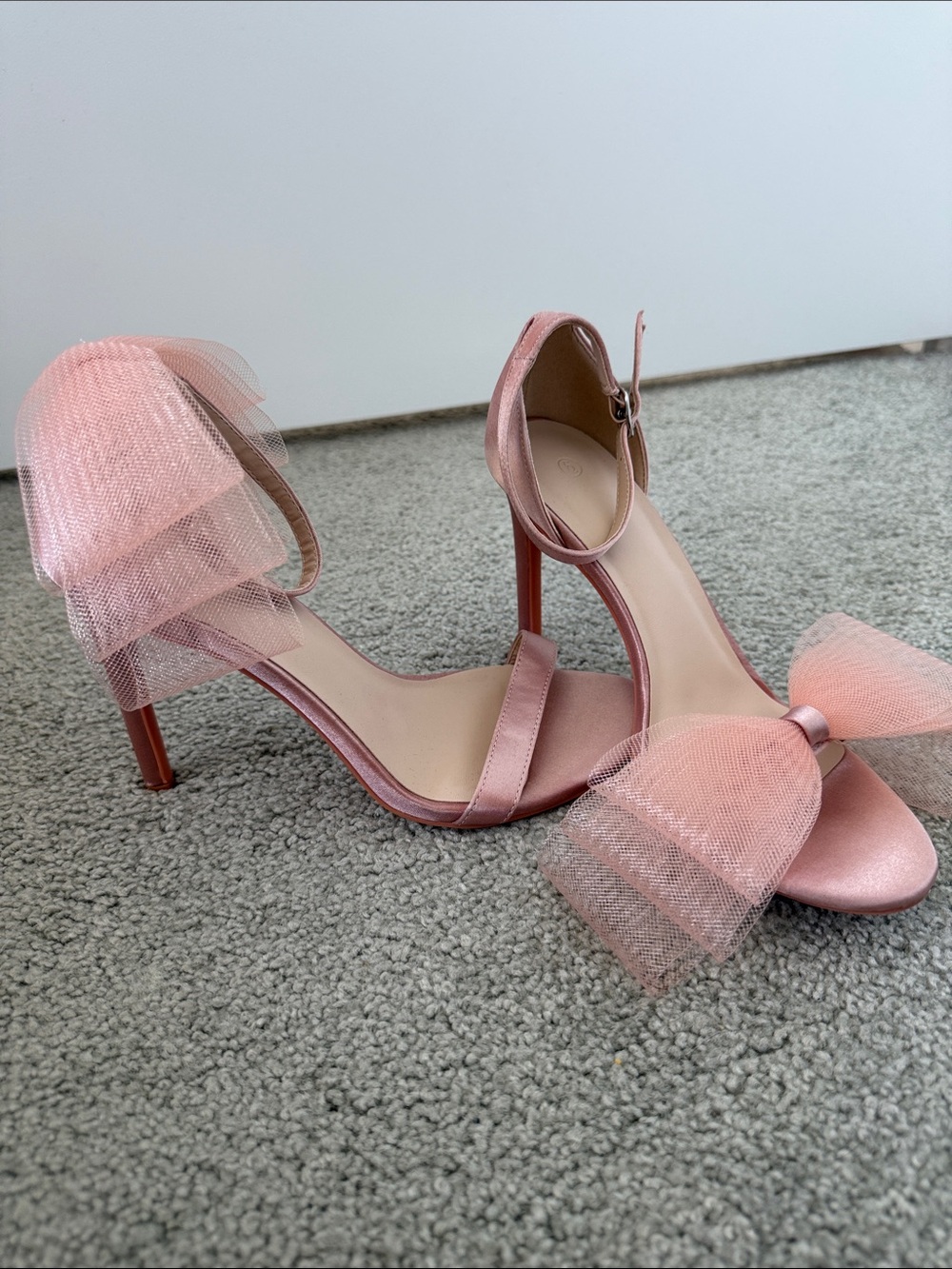 Pink Tulle Bow Ankle-Strap High Heels
